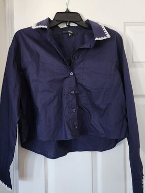 Lulus Navy Button-Front Shirt